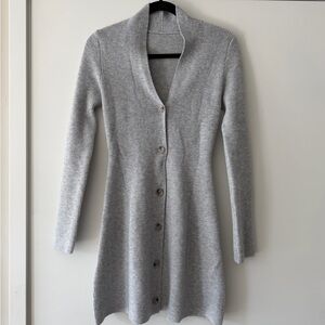 Wenrine - Womens Gray Button-Up Sweater Dress